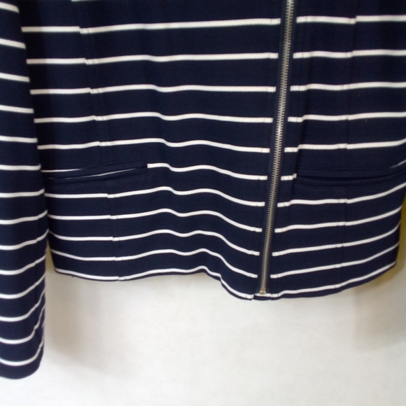 roz & ali Navy White L/S Zip Up Striped Jacket Med - Picture 4 of 6